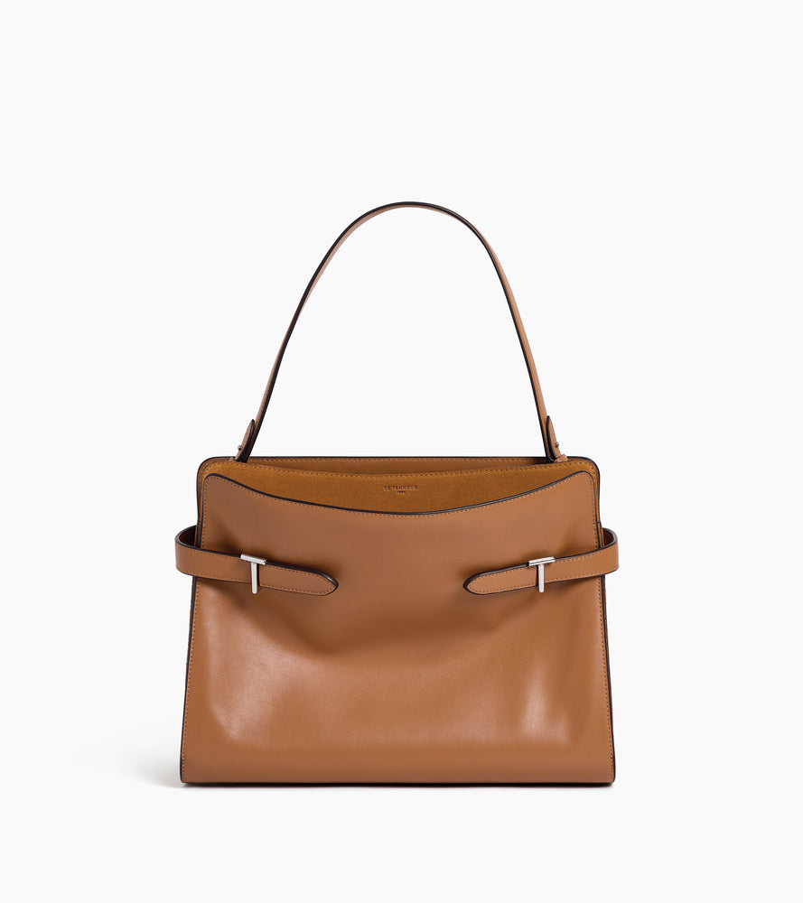 Sac porté épaule grand modèle Emie en cuir lisse et nubuck