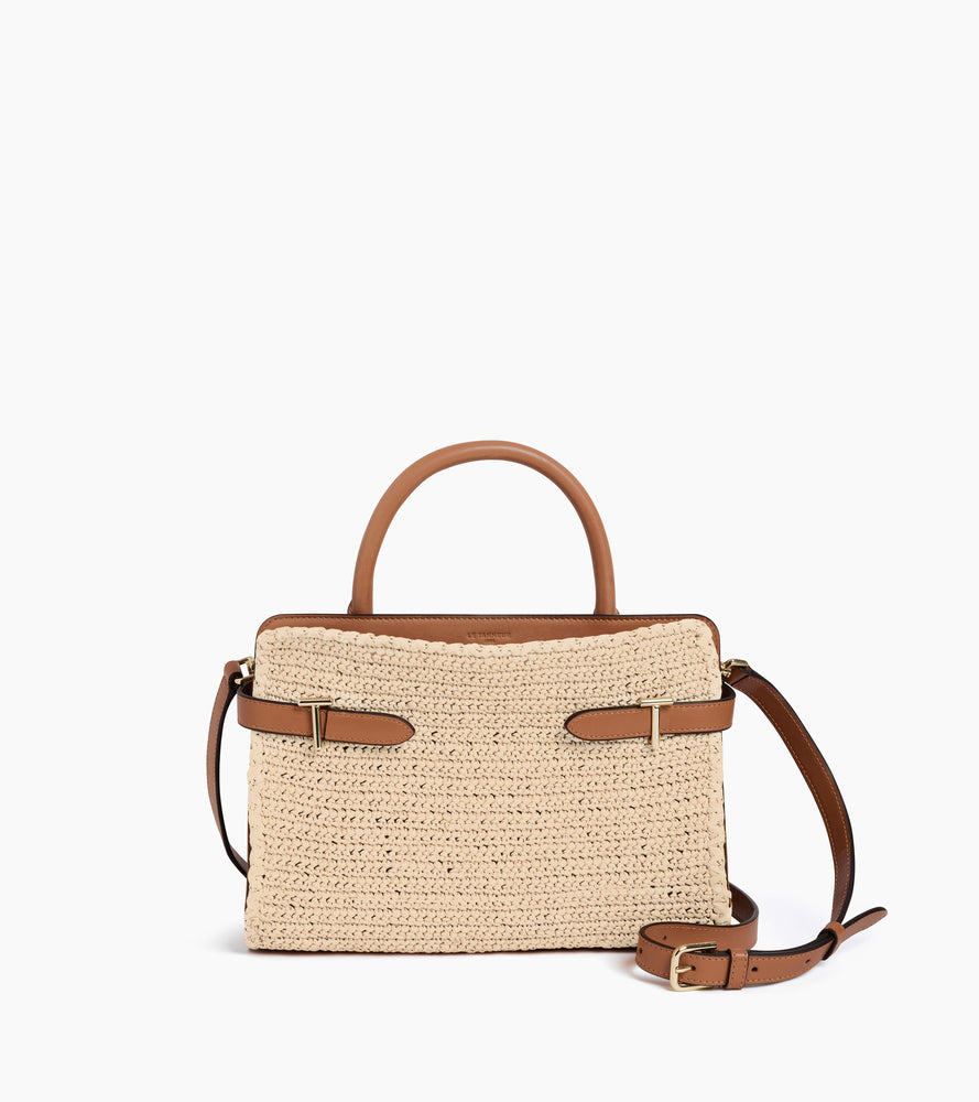 Sac à main moyen modèle Emie effet raphia et cuir lisse