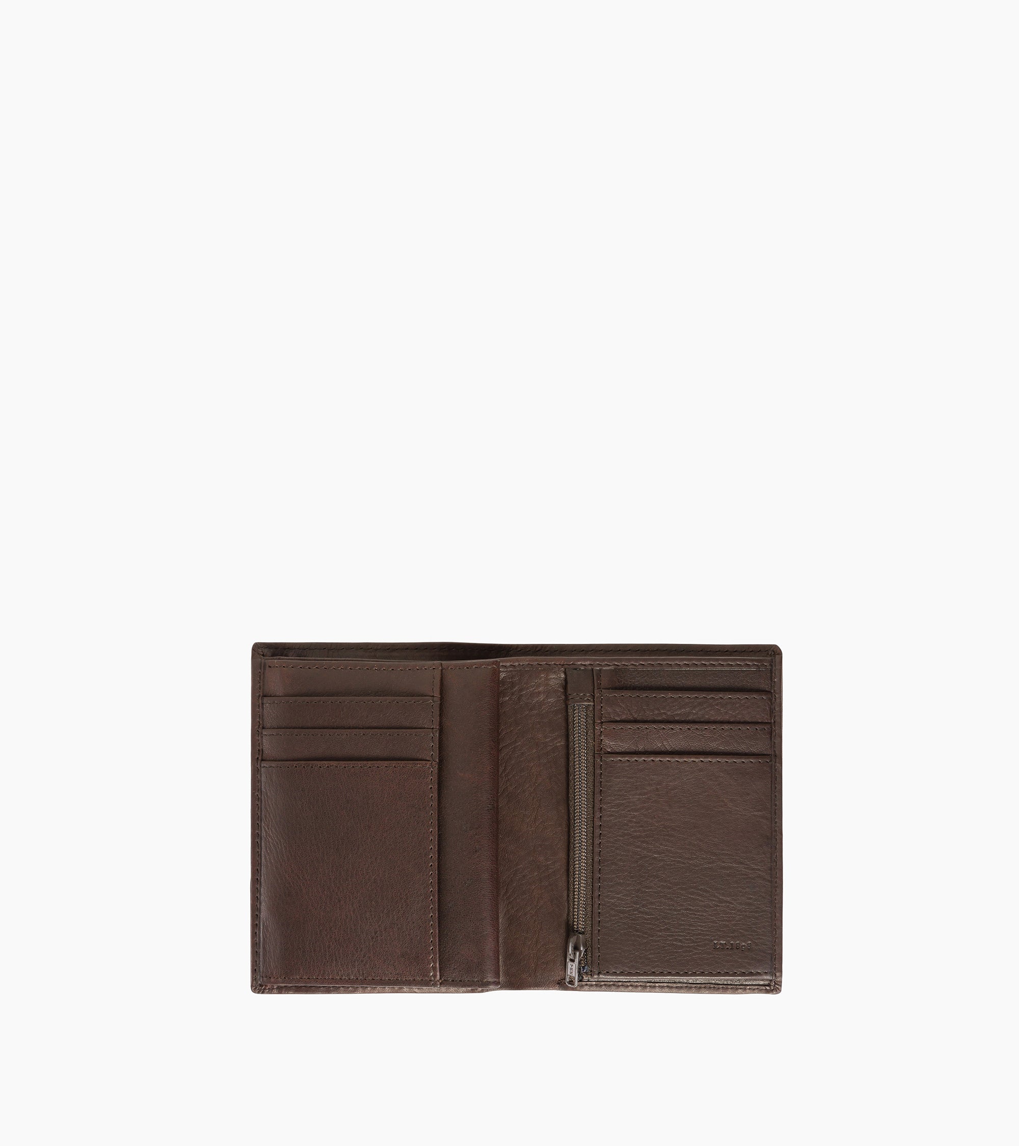 Cartera vertical grande con cremallera de 3 secciones Gary de piel aceitada